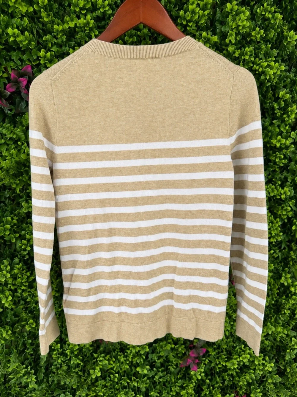 J.Crew Teddie 100% Cotton Striped Sweater Tan White XS Small Classic Nautical